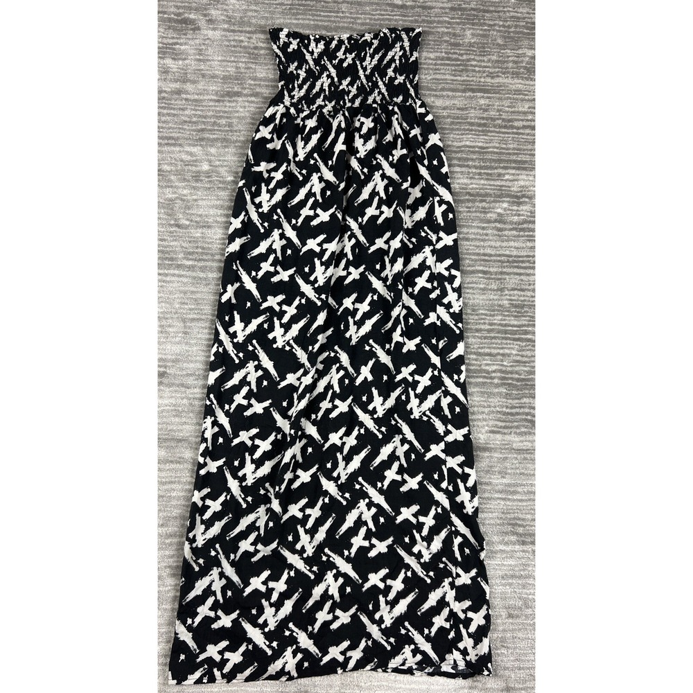 rue21 Maxi Dress Women Small Black White Abstract Smocked Strapless Tube Summer